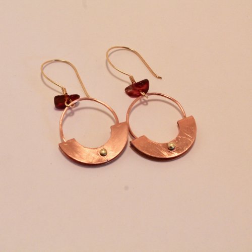 Judy Freyer Thompson's Mezzaluna Earrings - , Metalwork, How To Punch Holes, Hole Punching, Punch A Hole, Jump Rings, Jump Ring, Making Jump Rings, Loops, Wire Loop, Wrapped Wire Loop, Riveting, Riveting Techniques, Wire Rivets, mezzaluna earrings